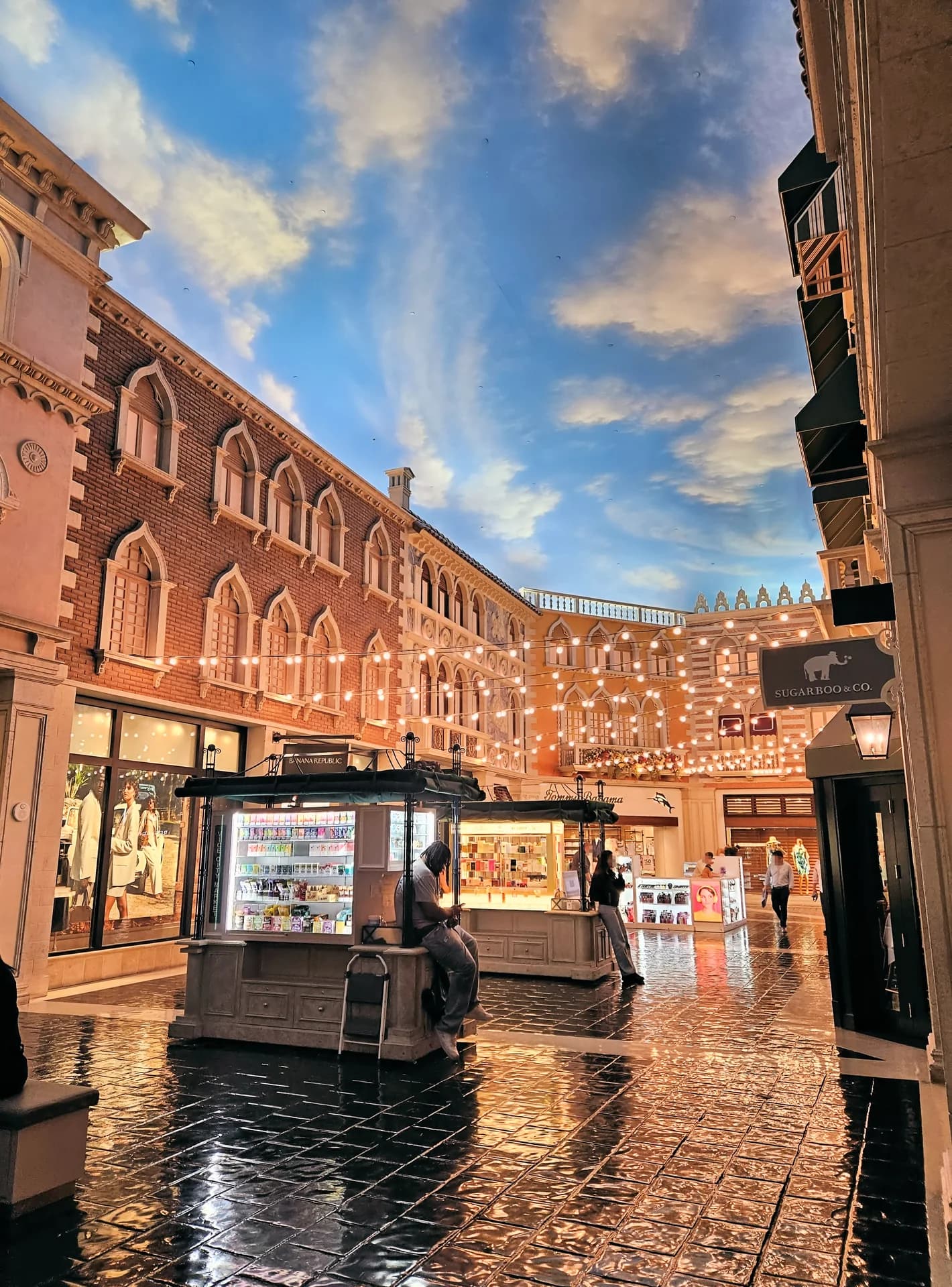 Gondolas on the indoor canal at the Grand Canal Shoppes in The Venetian Resort, Las Vegas.